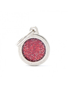 PLACA CIRCULO PEQUENO GLITTER ROJO