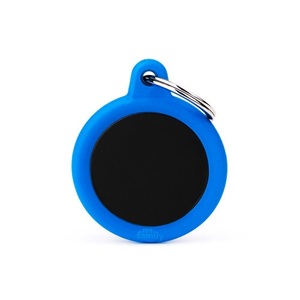 PLACA CIRCULO PEQUE?O NEGRO GOMA AZUL