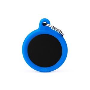 PLACA CIRCULO ALUMINIO NEGRO C/GOMA AZUL